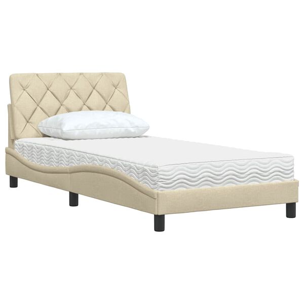 vidaXL Letto con Materasso Crema 100x200 cm in Tessuto
