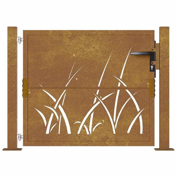 vidaXL Cancello da giardino 100x100 cm in acciaio Corten con design erba