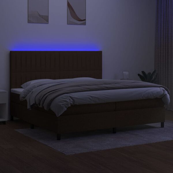 vidaXL Letto a Molle Materasso e LED Marronescuro 200x200cm in Tessuto