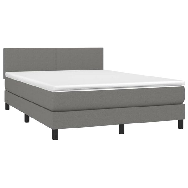 vidaXL Letto a Molle Materasso e LED Grigio Scuro 140x200cm in Tessuto