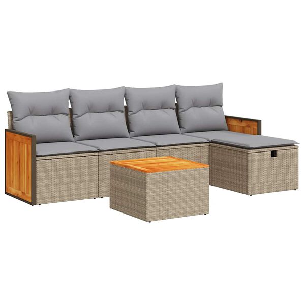vidaXL Set Divano da Giardino 6 pz con Cuscini Beige in Polyrattan