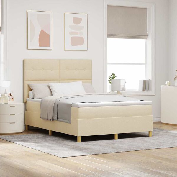 vidaXL Letto a molle con materasso Crema 160 x 200 cm Tessuto