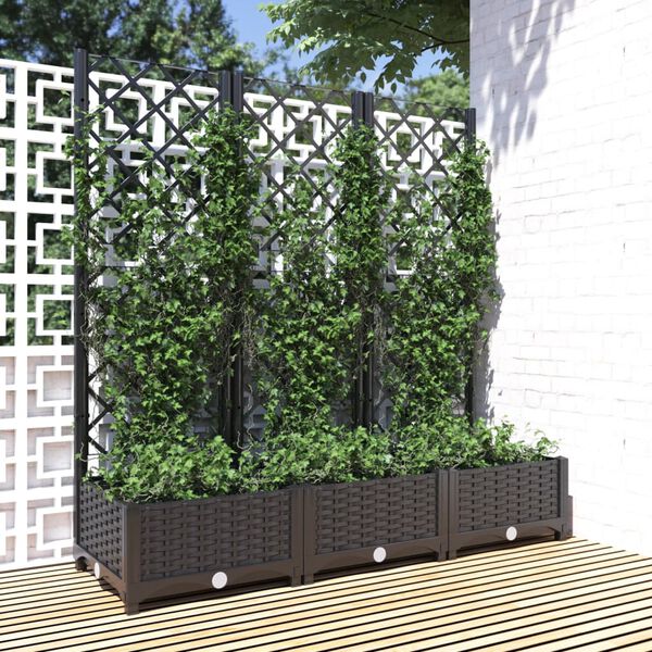 vidaXL Fioriera da giardino con traliccio nera 120x40x121,5 cm PP