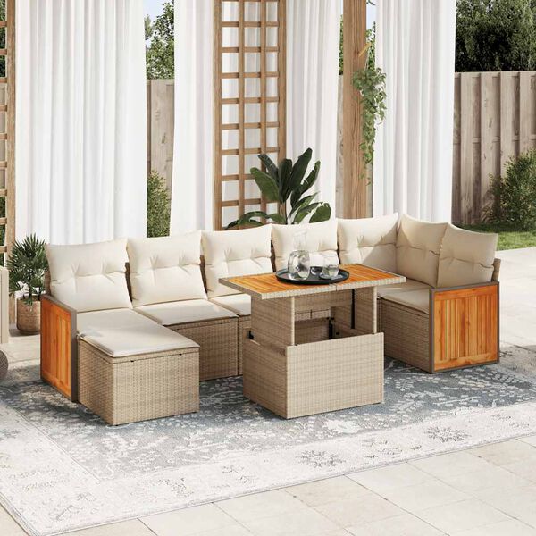 vidaXL Set Divano da Giardino 8 pz con Cuscini Beige Polyrattan Acacia
