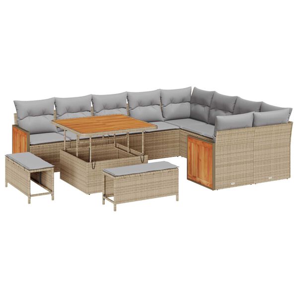 vidaXL Set Divano da Giardino 13 pcs Beige e Grigio Chiaro polyrattan