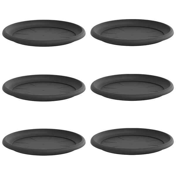 vidaXL Vassoio Rotondo per Fiori 6 pcs Nero &Oslash; 14 x 2 cm Plastica