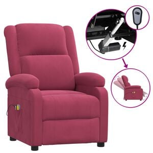 vidaXL Poltrona Massaggiante Elettrica Rosso Vino in Velluto