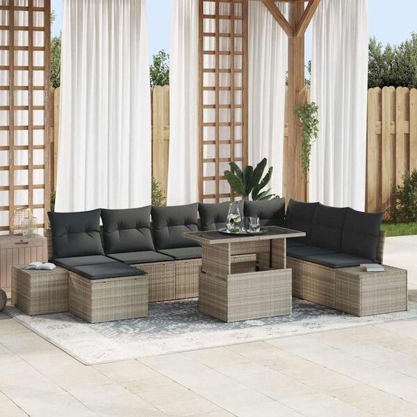 vidaXL Set Divano da Giardino 9 pcs Grigio chiaro polyrattan