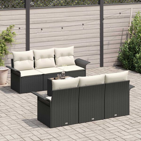 vidaXL Set Divano da Giardino 7 pcs Nero e Crema polyrattan