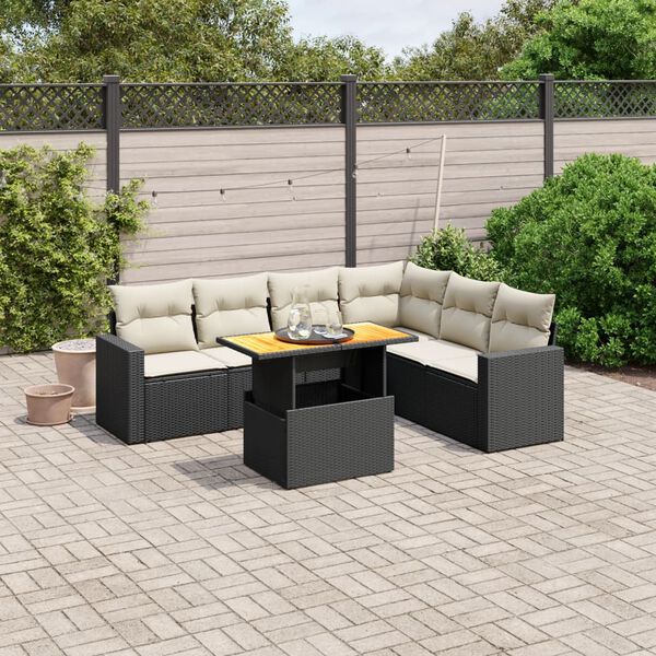vidaXL Set Divani da Giardino con Cuscini 7pz Nero Polyrattan