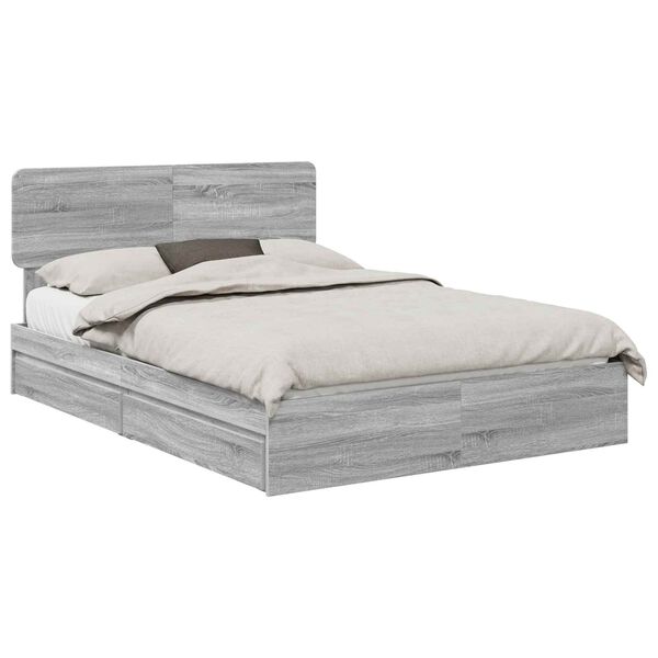 vidaXL Letto con Contenitore con testiera Grigio Sonoma 150 x 200 cm