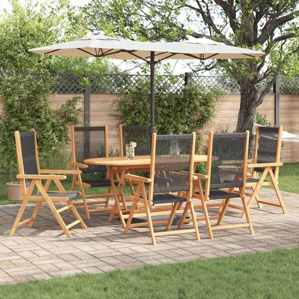 vidaXL Set da Pranzo per Giardino 7 pcs Nero Legno di Acacia Massello