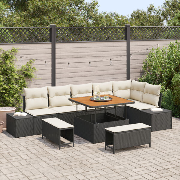 vidaXL Set Divano da Giardino con cuscino 9 pcs Nero Poly Rattan