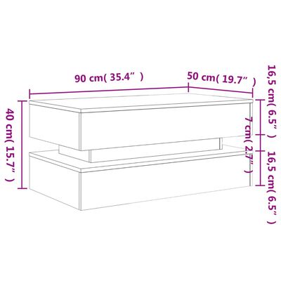 vidaXL Tavolino da Soggiorno con Luci LED Grigio Cemento 90x50x40 cm