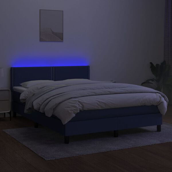 vidaXL Letto a Molle con Materasso e LED Blu 140x200 cm in Tessuto