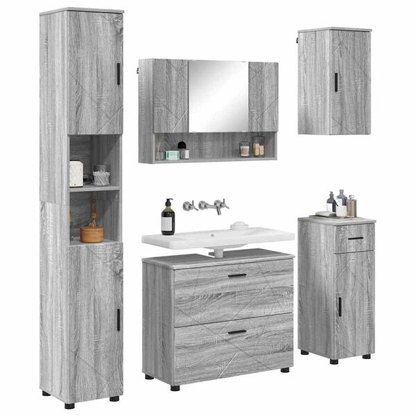 vidaXL Set di mobili per il bagno 5 pcs Grigio sonoma 30 x 35 x 192 cm