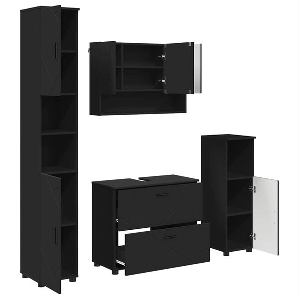 vidaXL Set di mobili per il bagno con cassetto con porta 4 pcs Nero