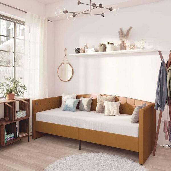 vidaXL Dormeuse con Materasso e Presa USB Marrone in Velluto 90x200 cm