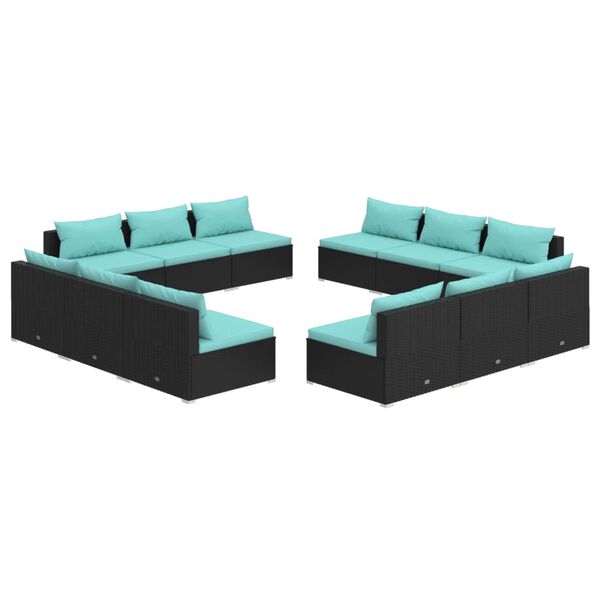 vidaXL Set Divani da Giardino 12 pz con Cuscini in Polyrattan Nero