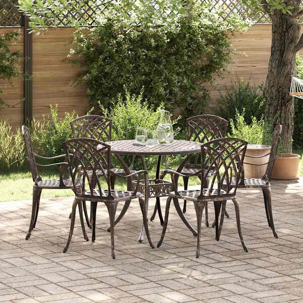 vidaXL Set da Pranzo per Giardino 7 pcs Bronzo 90 x 90 x 75 cm