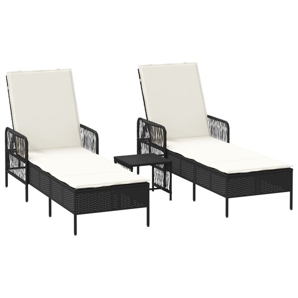 vidaXL Lettino da sole 2-persona 3 pcs Nero e Bianco Crema polyrattan