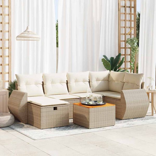 vidaXL Set Divani da Giardino 7 pz con Cuscini Beige in Polyrattan