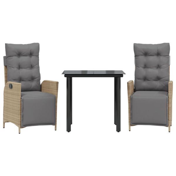 vidaXL Set Pranzo da Giardino 3 pz con Cuscini Beige Misto Polyrattan