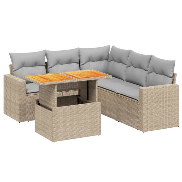 vidaXL Set Divano da Giardino 6 pz con Cuscini Beige in Polyrattan