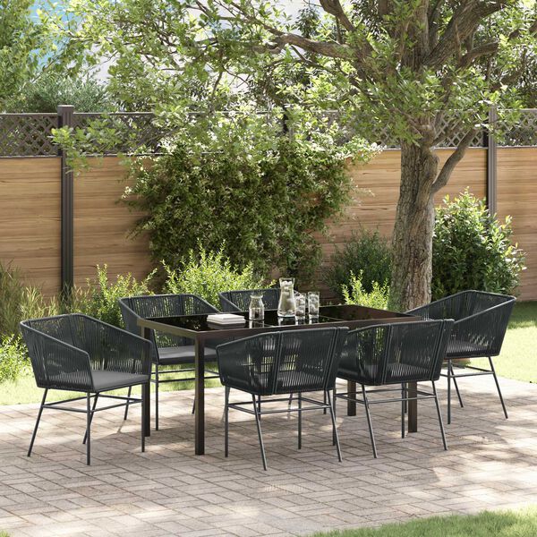 vidaXL Set da Pranzo per Giardino con cuscino 7 pcs Nero