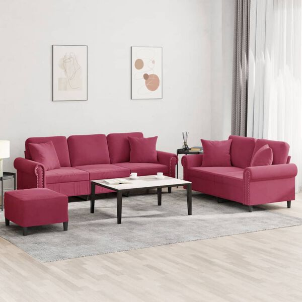 vidaXL Set di Divani 3 pz con Cuscini Rosso Vino in Velluto