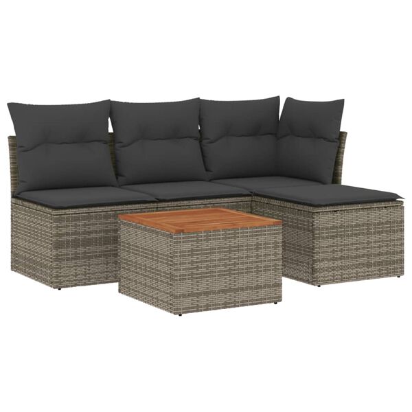 vidaXL Set Divano da Giardino 5 pz con Cuscini Grigio in Polyrattan