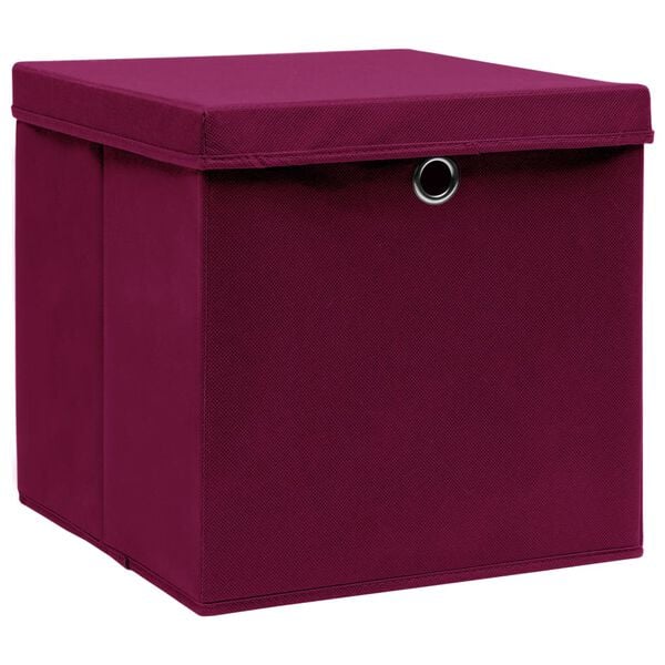 vidaXL Scatole con Coperchi 4pz Rosso Scuro 32x32x32 cm Tessuto