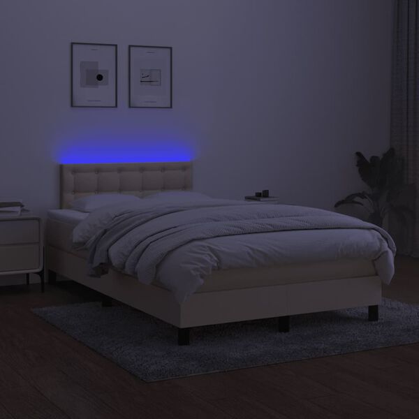 vidaXL Letto a Molle con Materasso e LED Crema 120x200cm in Tessuto