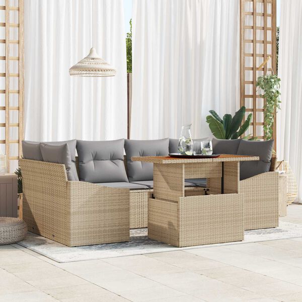 vidaXL Set Divano da Giardino 7 pcs Beige Poly Rattan