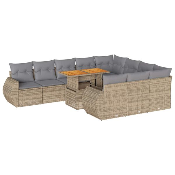 vidaXL Set Divani da Giardino 11 pz con Cuscini Beige in Polyrattan