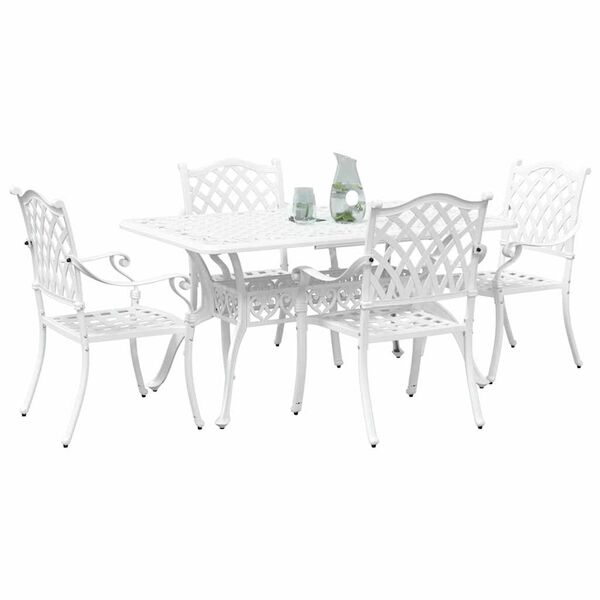 vidaXL Set da Pranzo per Giardino 5 pcs Bianco Alluminio