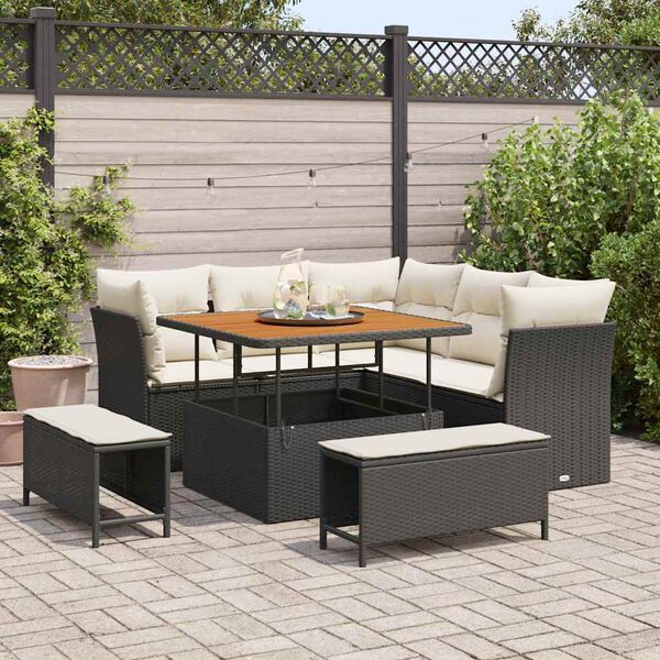 vidaXL Set Divano da Giardino 8 pcs Nero polyrattan