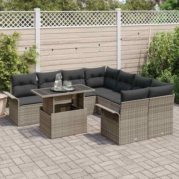 vidaXL Set Divano da Giardino 9 pcs Grigio Rattan in Polipropilene
