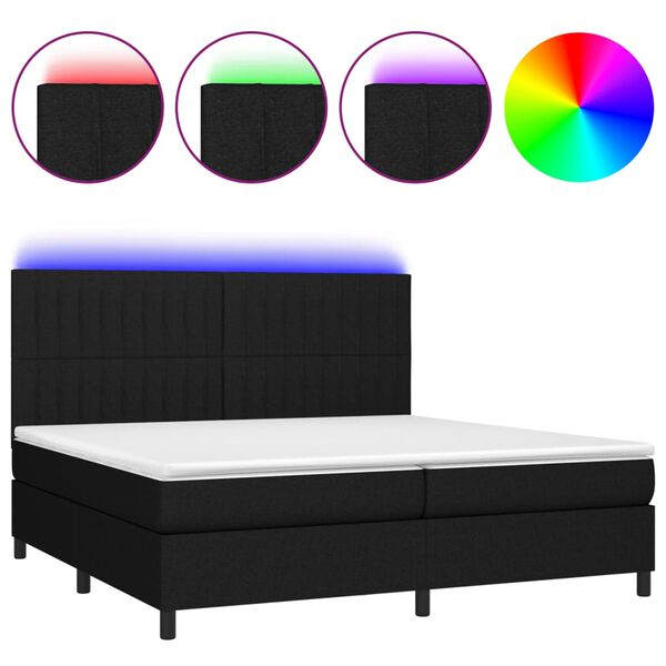 vidaXL Letto a Molle Materasso e LED Nero 200x200cm in Tessuto
