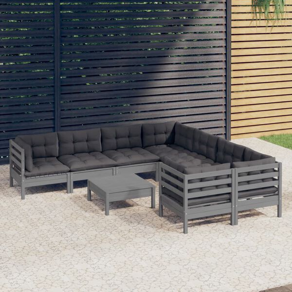 vidaXL Set Divani da Giardino 9 pz con Cuscini Legno Massello di Pino