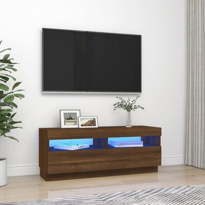 vidaXL Mobile Porta TV con Luci LED Rovere Marrone 100x35x40 cm