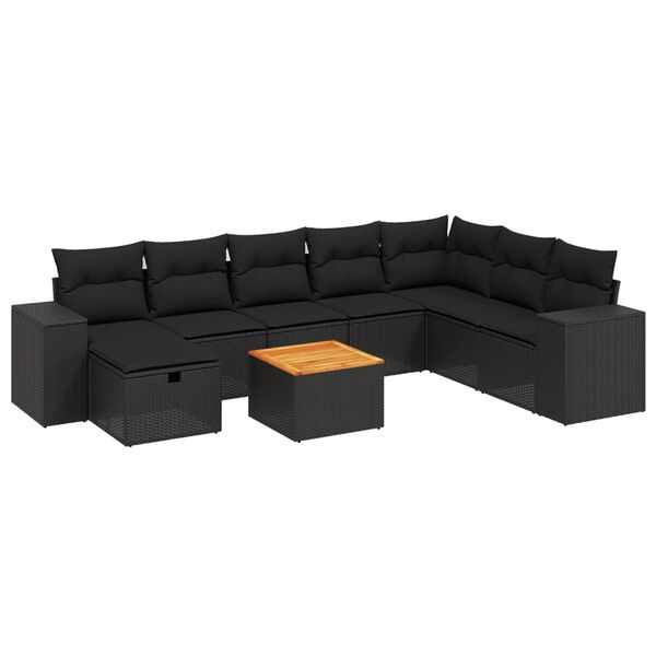 vidaXL Set Divani da Giardino 9 pz con Cuscini Nero in Polyrattan