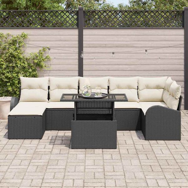 vidaXL Set Divano da Giardino con cuscino 8 pcs Nero Poly Rattan