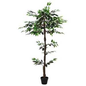 vidaXL Pianta Ficus Artificiale Verde 85 x 18 x 160 cm Tessuto e Legno