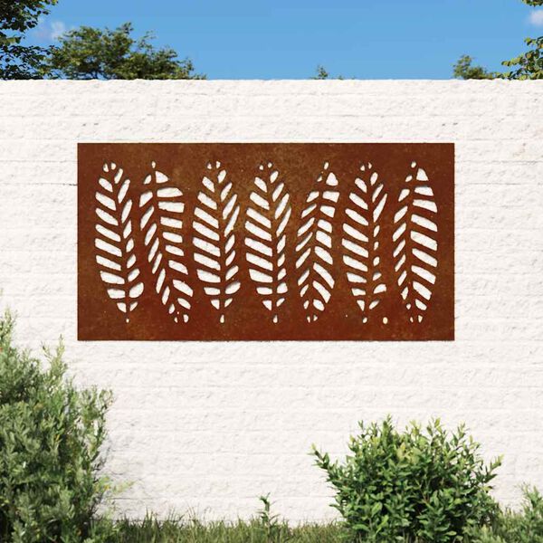 vidaXL Decorazione Muro da Giardino 105x55 cm Foglia Acciaio Corten