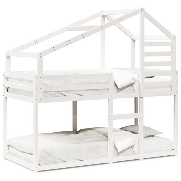 vidaXL Letto a Castello con Tetto Bianco 80x200 cm Legno Massello Pino