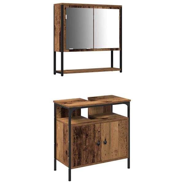 vidaXL Set di mobili per il bagno 2 pcs Marrone Legno multistrato