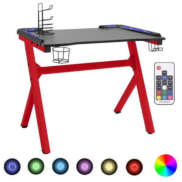 vidaXL Scrivania da Gaming LED e Gambe a Y Nera e Rossa 110x60x75 cm
