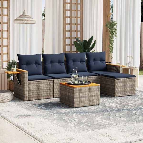 vidaXL Set Divani da Giardino 6 pz con Cuscini Grigio in Polyrattan