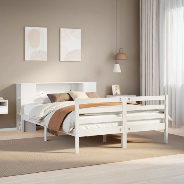 vidaXL Letto Libreria senza Materasso Bianco 120x190 cm Legno di Pino